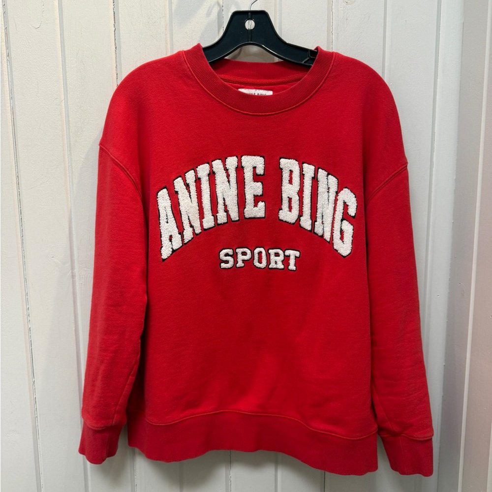 Anine Bing Red Tyler Sweatshirt 100% Cotton French Terry Logo